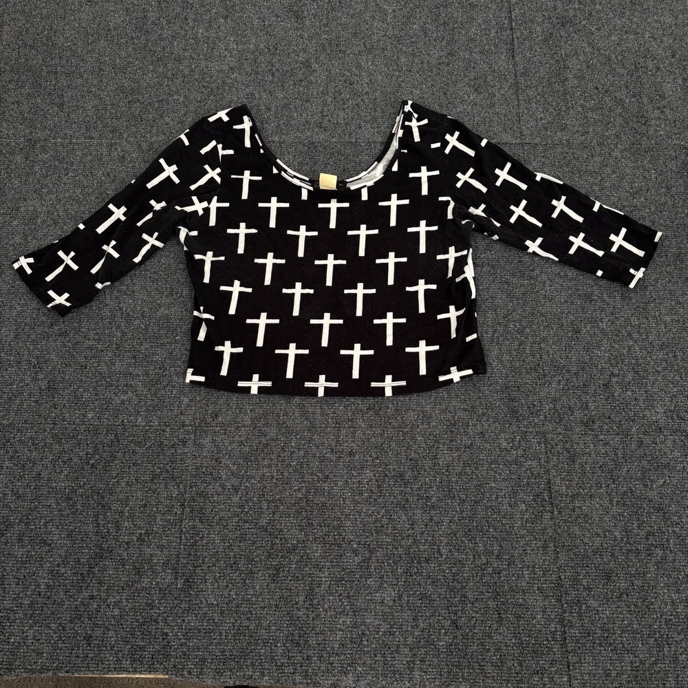 Vintage Annabelle Allover Cross Baby Tee Extra‎ Large XL Goth Punk T Shirt Y2K